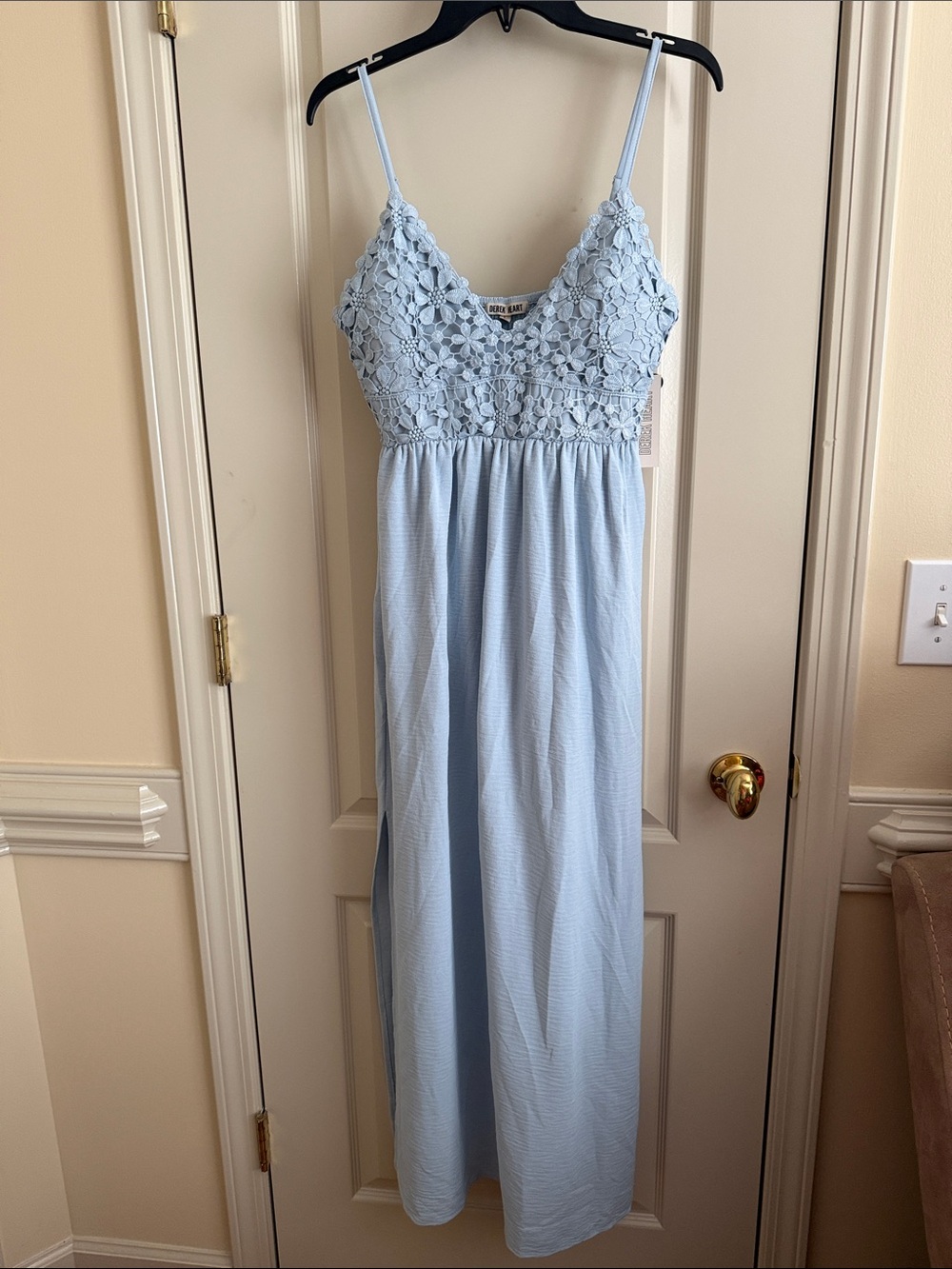 Derek Heart Light Blue Crochet Bodice Maxi Chemise
